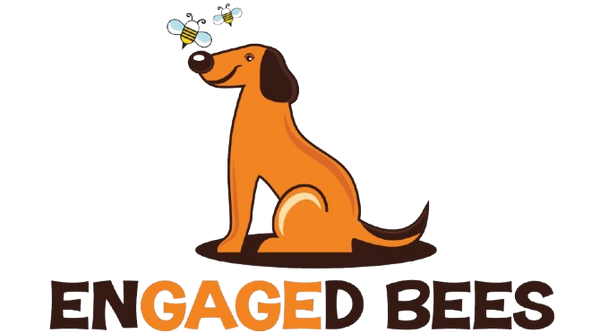 Engaged bees logo - dog with bees flying around